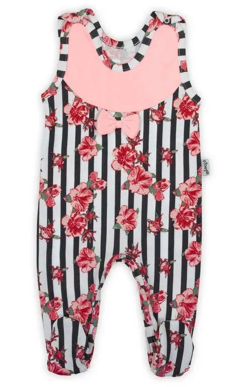 BamarNicole cotton trousers with feet Baby rompers, girl, pink, stripes, flowers NANA