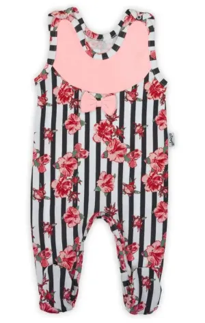 BamarNicole cotton trousers with feet Baby rompers, girl, pink, stripes, flowers NANA