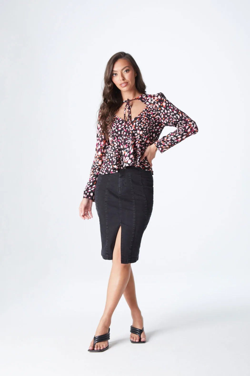 Black Aqua Yoke Seamed Skirt