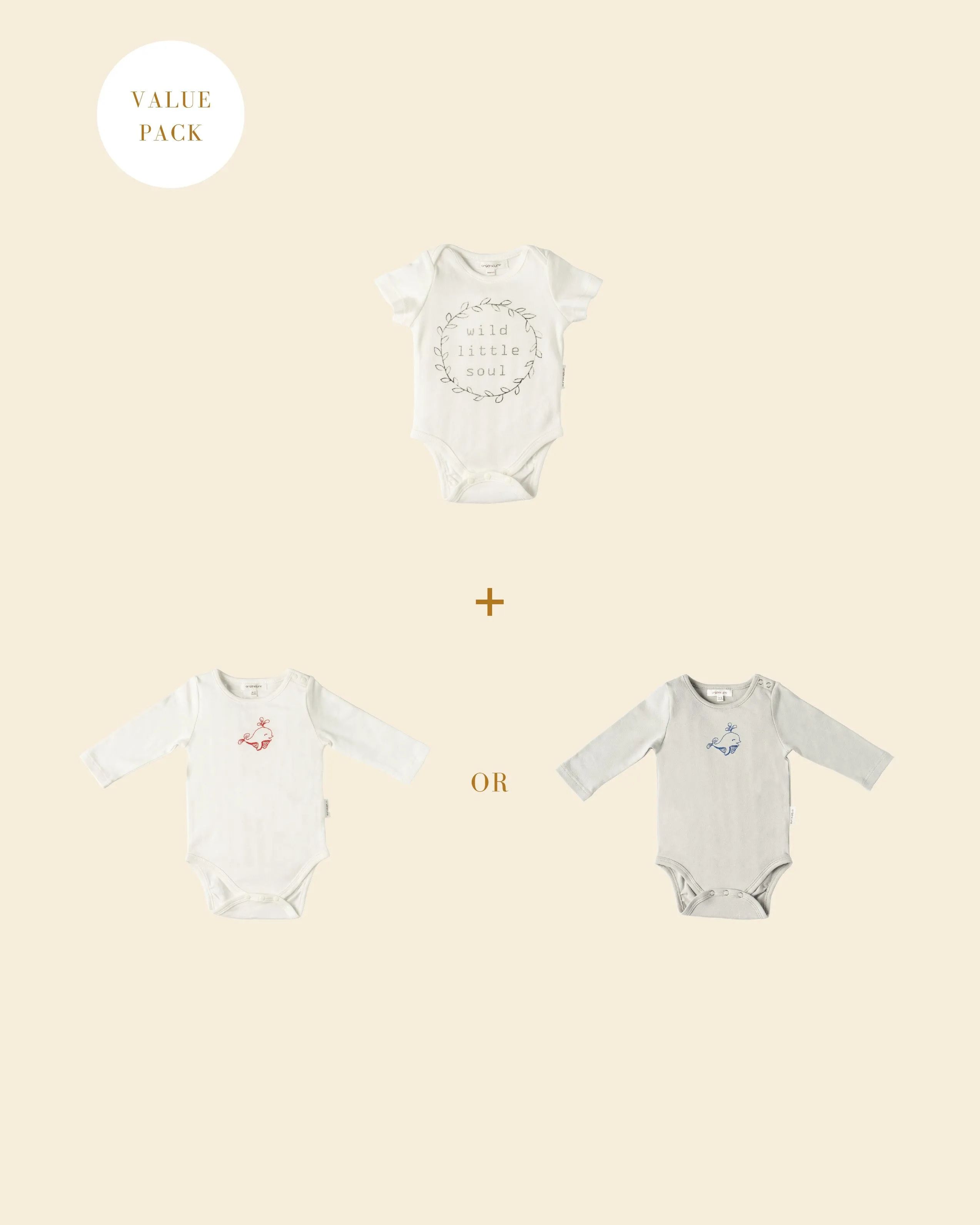 Bodysuits Value Two Pack -  Wild Little Soul with Long Sleeve Little Dolphin