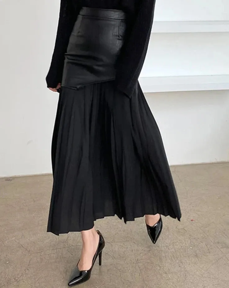 CARRIE Mixed Media Pleated Maxi Skirt