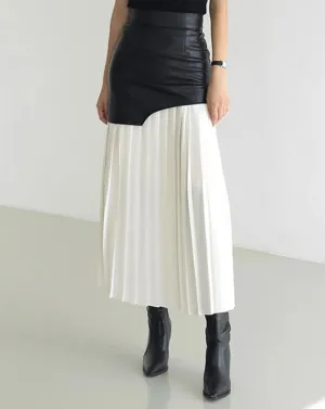 CARRIE Mixed Media Pleated Maxi Skirt