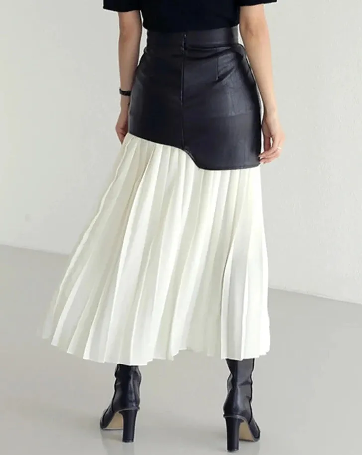 CARRIE Mixed Media Pleated Maxi Skirt