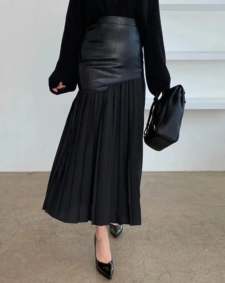 CARRIE Mixed Media Pleated Maxi Skirt