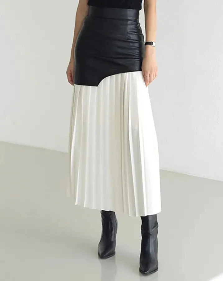 CARRIE Mixed Media Pleated Maxi Skirt