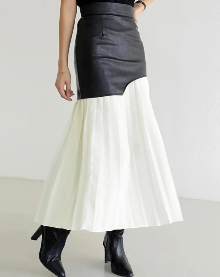 CARRIE Mixed Media Pleated Maxi Skirt