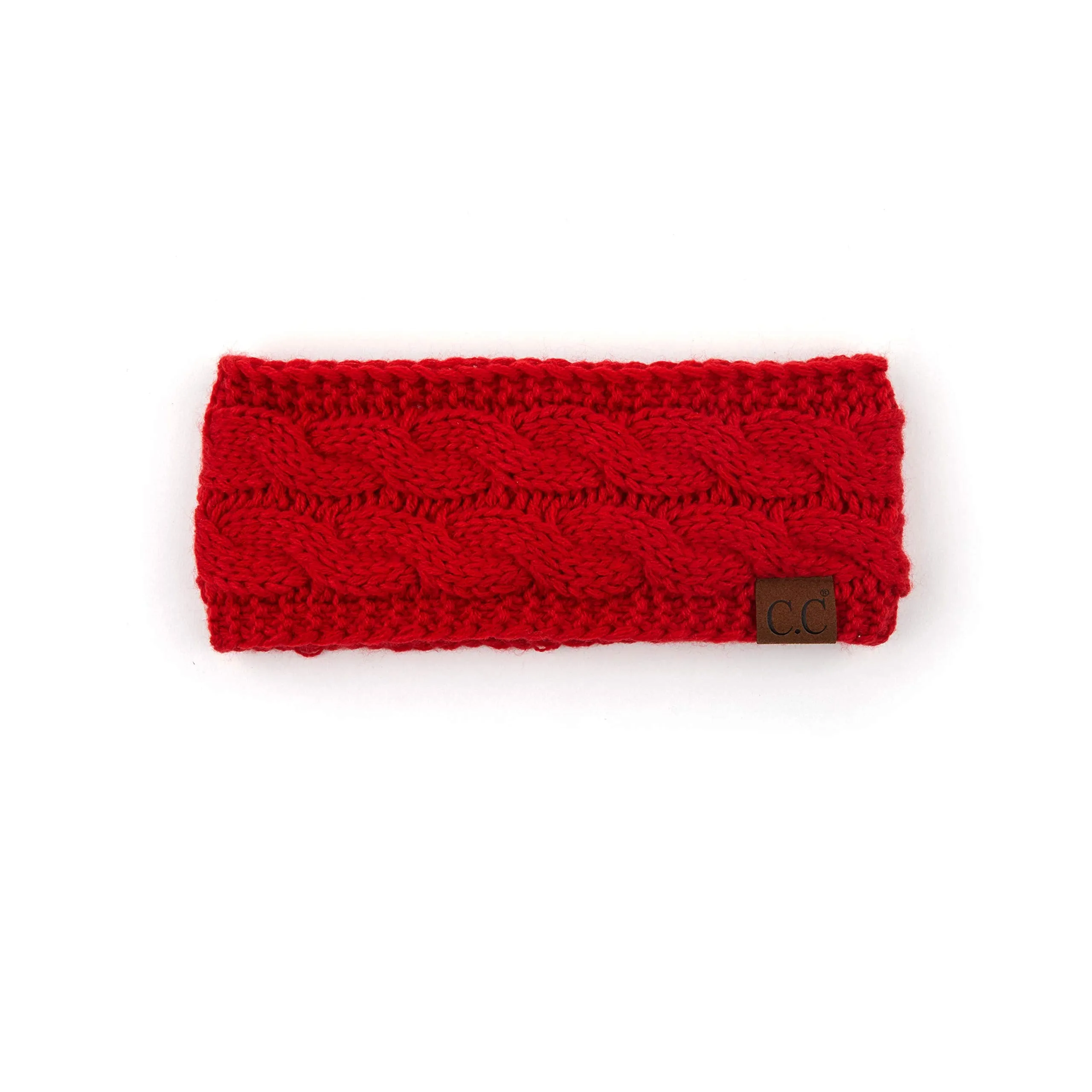 C.C Winter Fuzzy Fleece Lined Thick Knitted Headband Headwrap Epoxy Button for Face Masks (BHW-1) (A Button Red)
