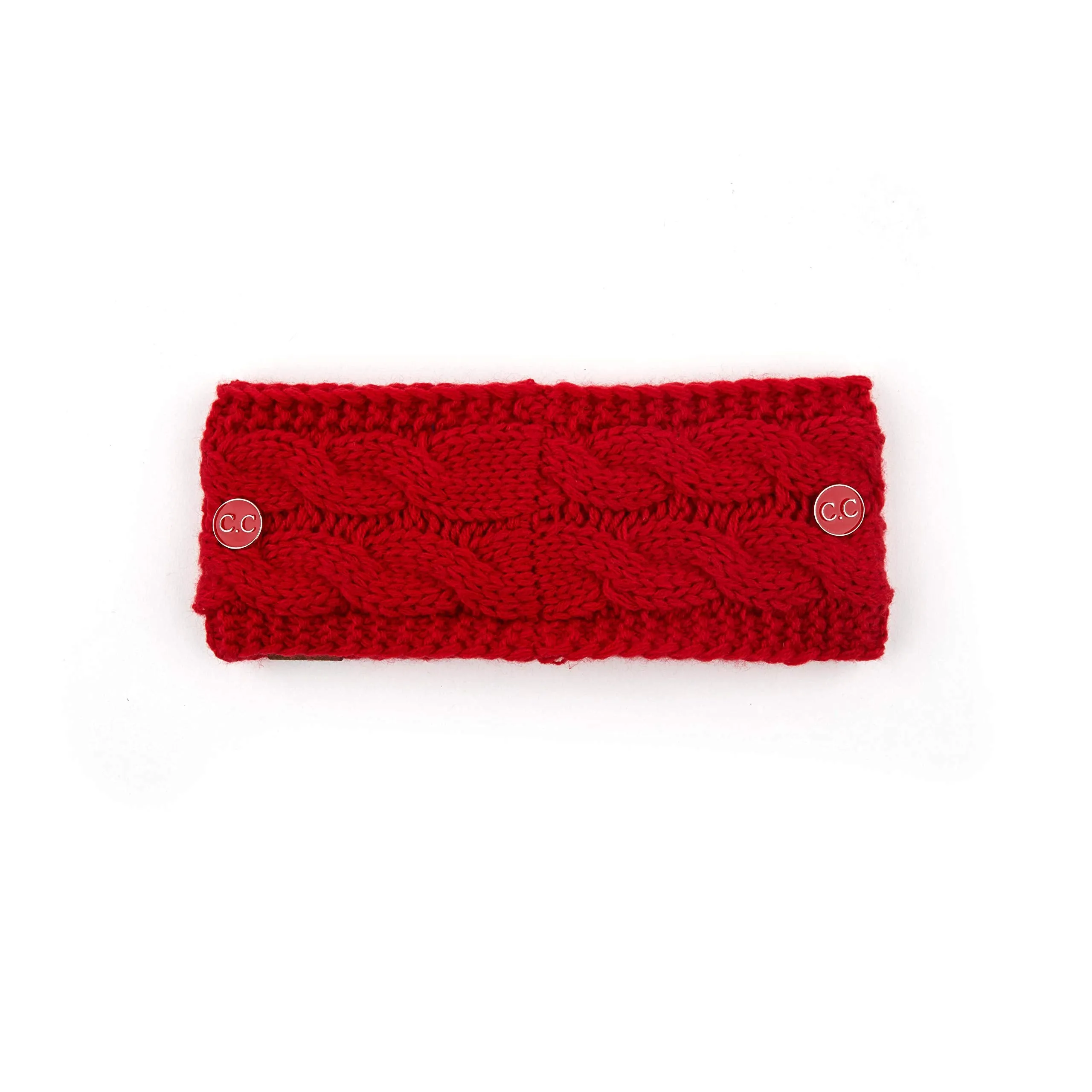 C.C Winter Fuzzy Fleece Lined Thick Knitted Headband Headwrap Epoxy Button for Face Masks (BHW-1) (A Button Red)