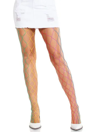 Chroma Net Rainbow Tights  Colorful Fishnet Pantyhose