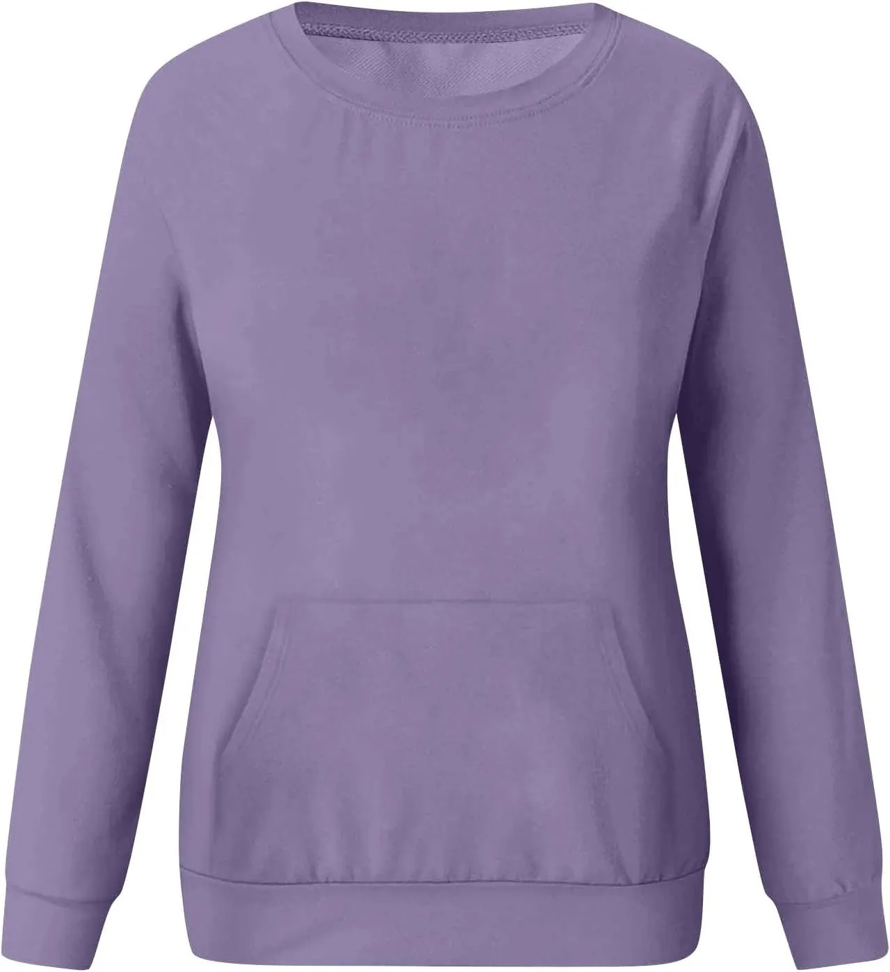 Crew Neck Sweatshirts Women Fleece Long Sleeve Cute Sweatshirts No Hooded Preppy Soft Tunic Hoodie with Pockets