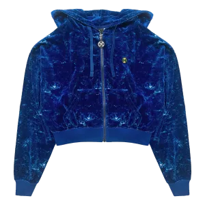 Cross Colours Mineral Wash Velour Crop Zip Hoodie - Mineral Navy