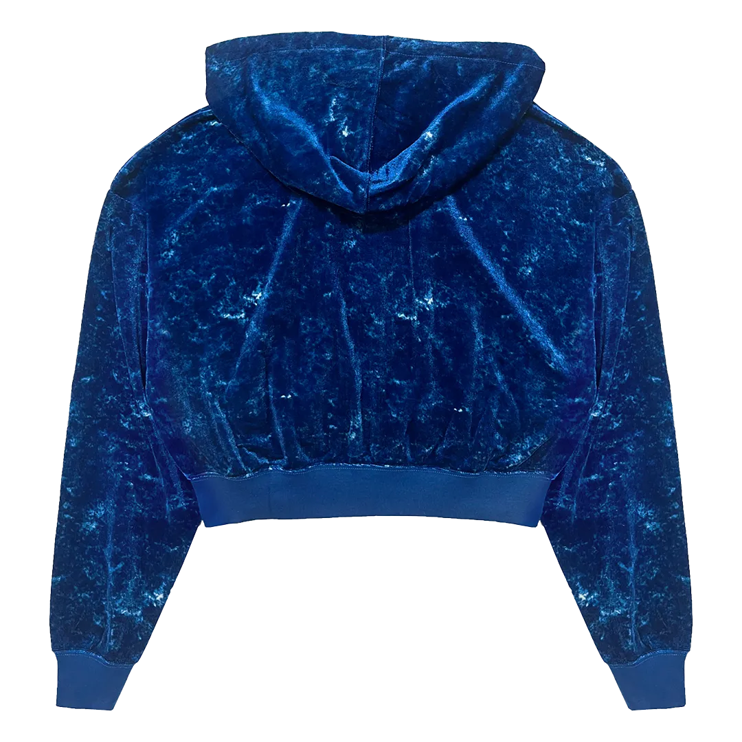 Cross Colours Mineral Wash Velour Crop Zip Hoodie - Mineral Navy