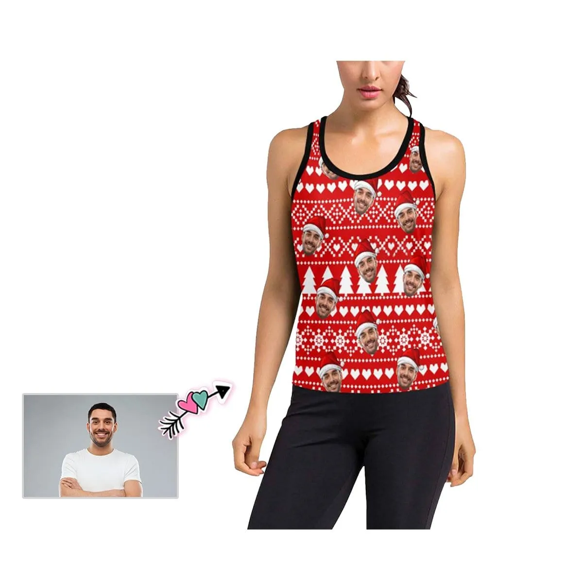 Custom Face Tops Personalized Christmas Women's Racerback Yoga Tank Top