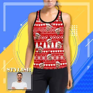 Custom Face Tops Personalized Christmas Women's Racerback Yoga Tank Top