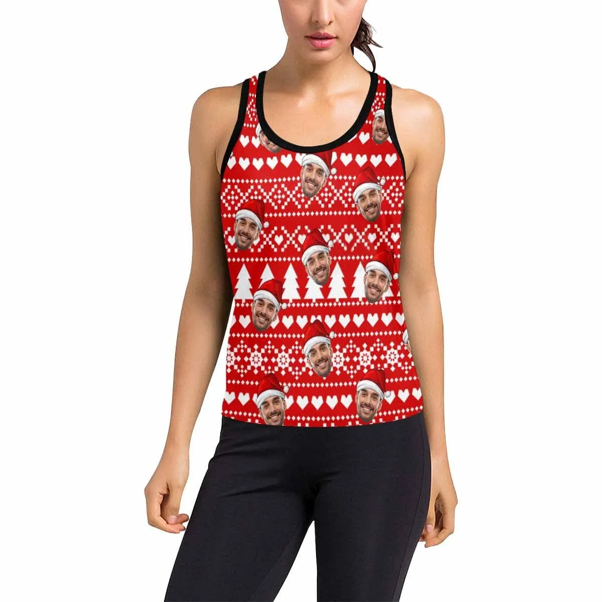 Custom Face Tops Personalized Christmas Women's Racerback Yoga Tank Top