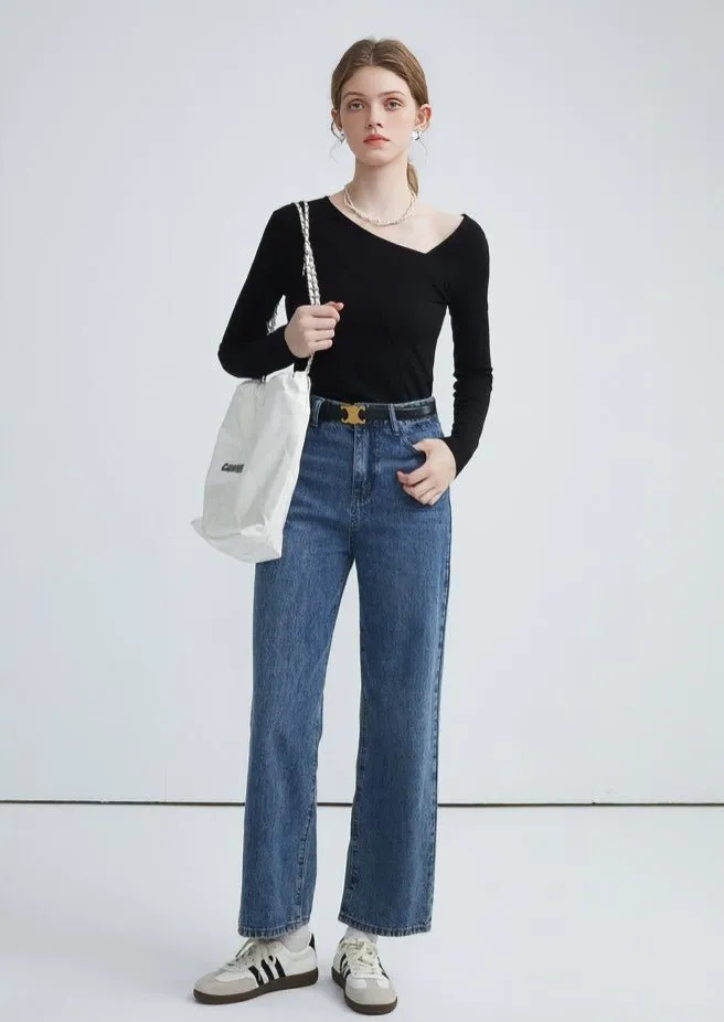 DIAGONAL V NECK SLIM SHOULDER TOP