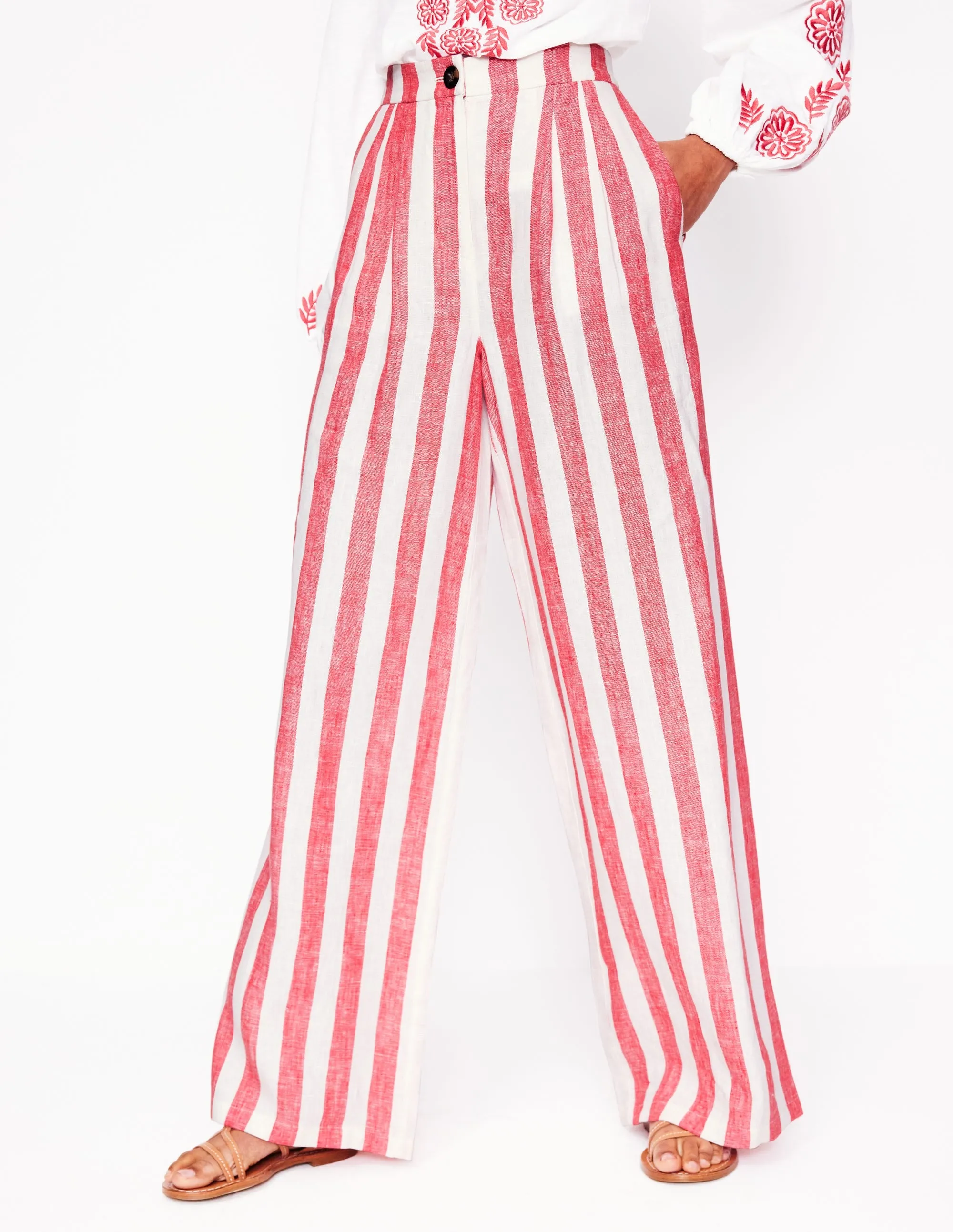 Dulwich Linen Trousers-Strawberry Tart Red  Stripe