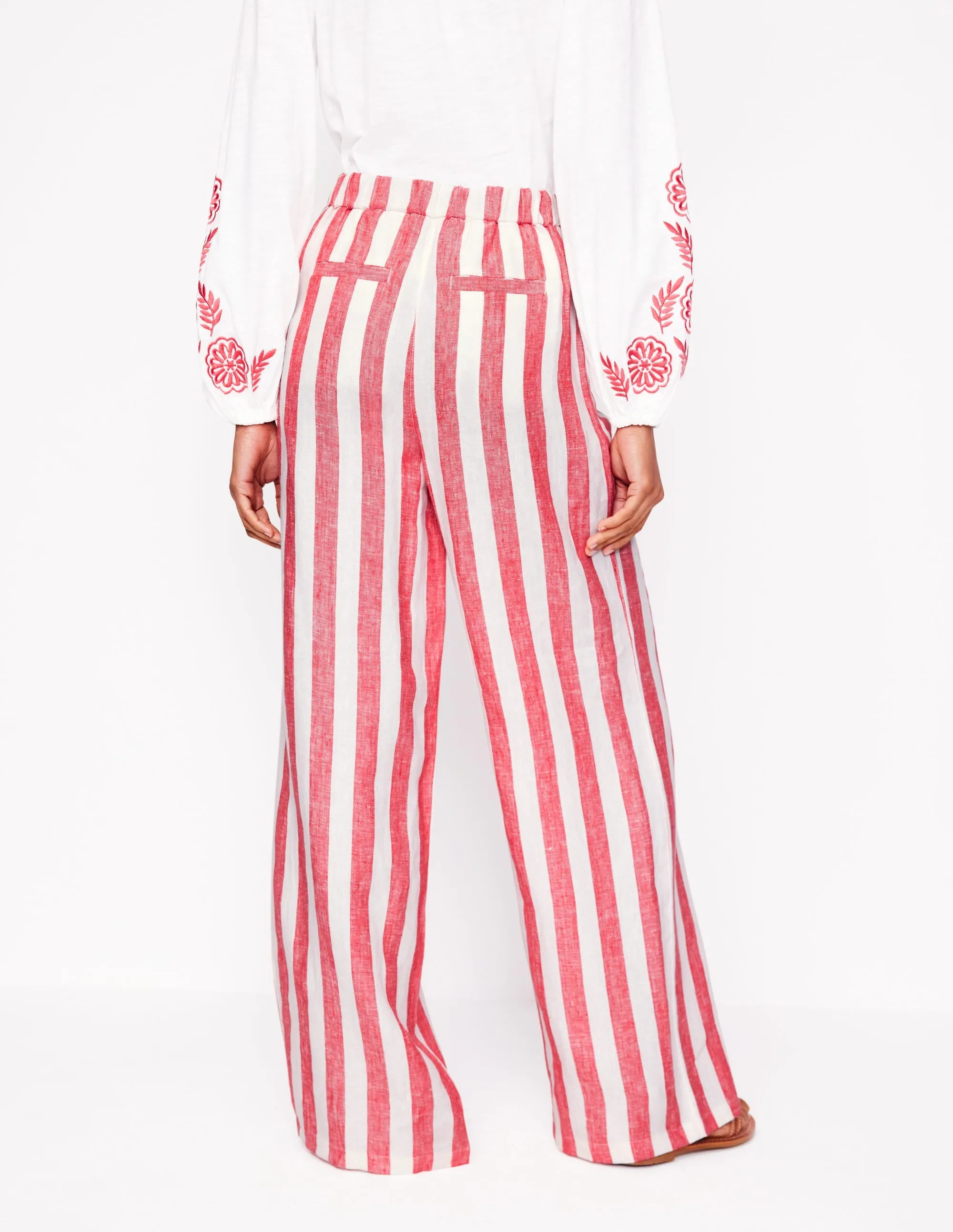 Dulwich Linen Trousers-Strawberry Tart Red  Stripe