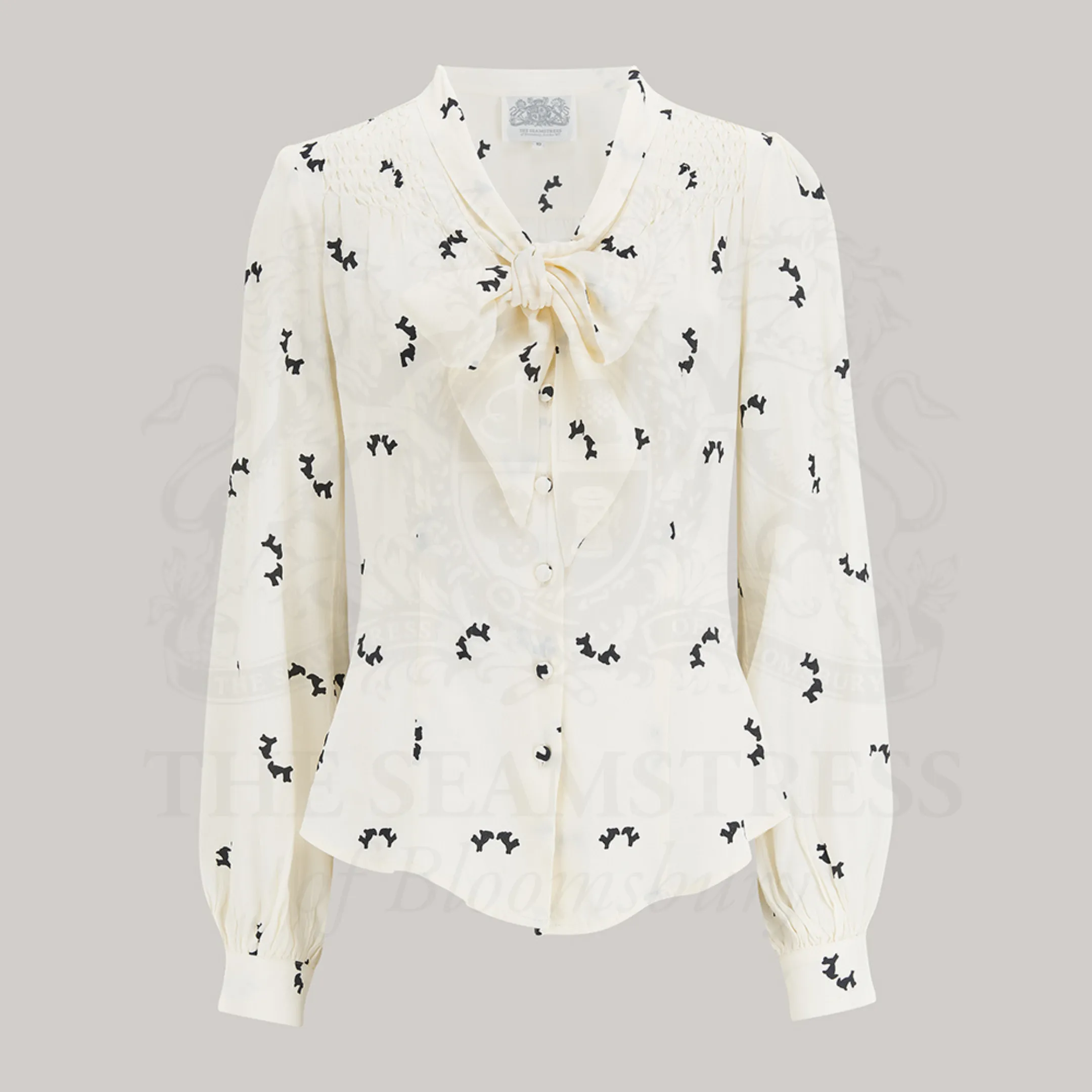Eva Pussy Bow Blouse in Cream Doggy
