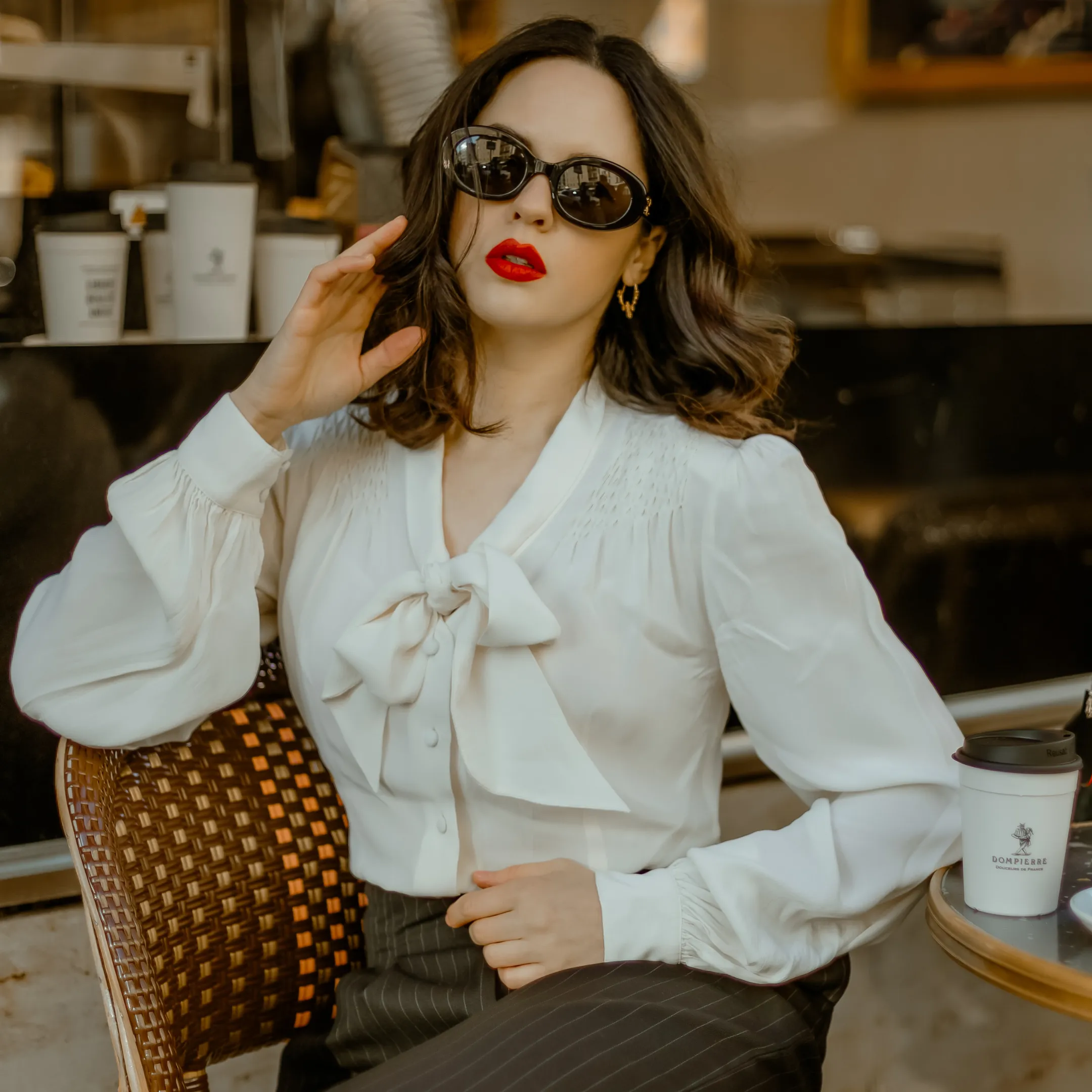 Eva Pussy Bow Blouse in Cream