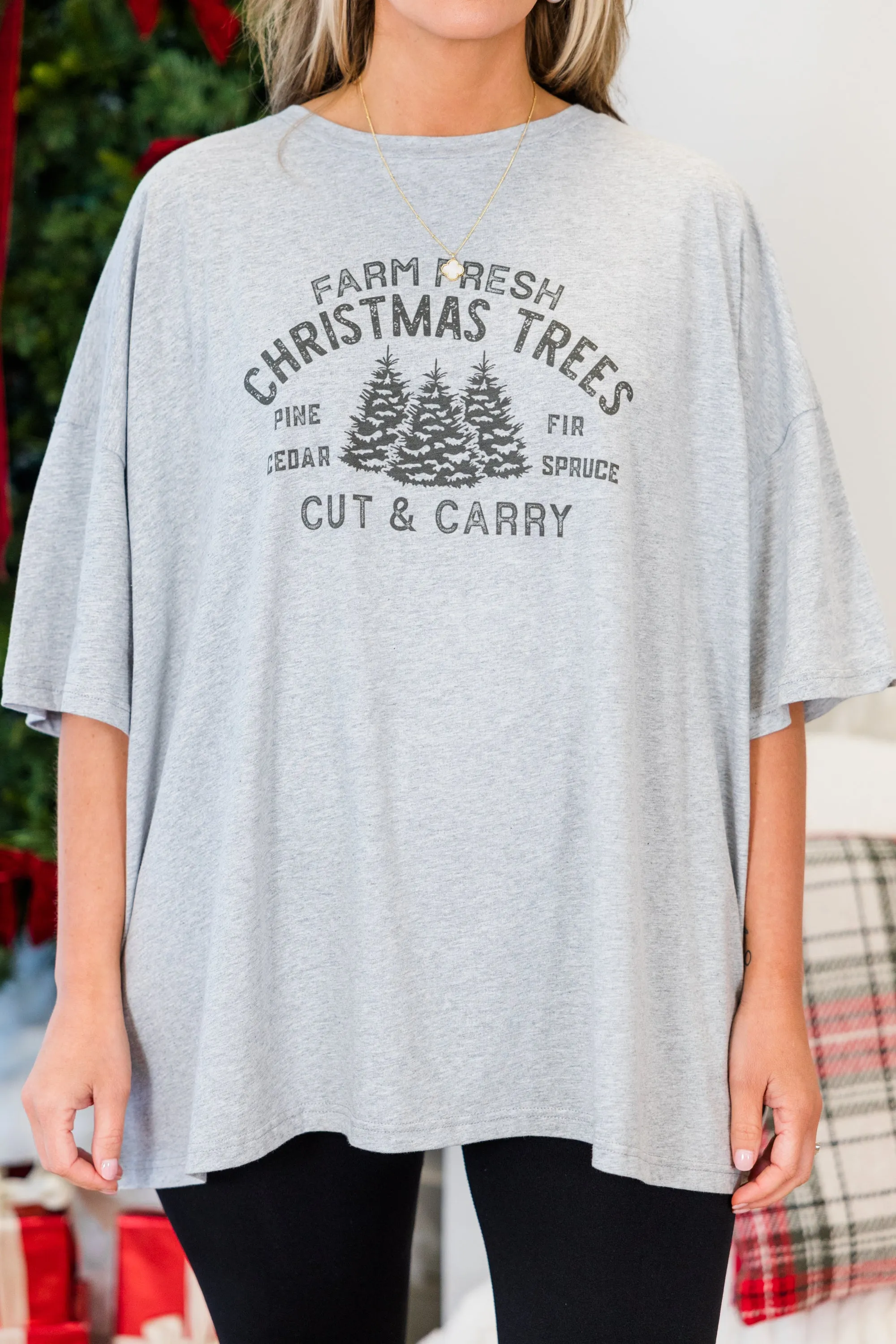 Farm Fresh Christmas Tree Boyfriend Tee, Heather Gray