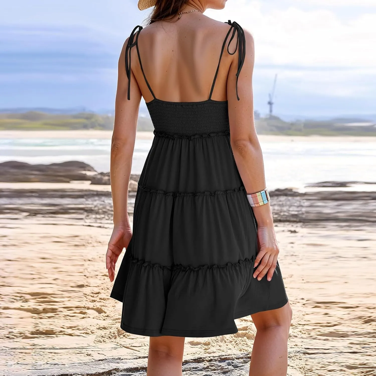 Floral Mini Dresses for Women Tiered Ruffle Spaghetti Strap Short Skater Dress 2025 Summer Flowy Boho Beach Sundress