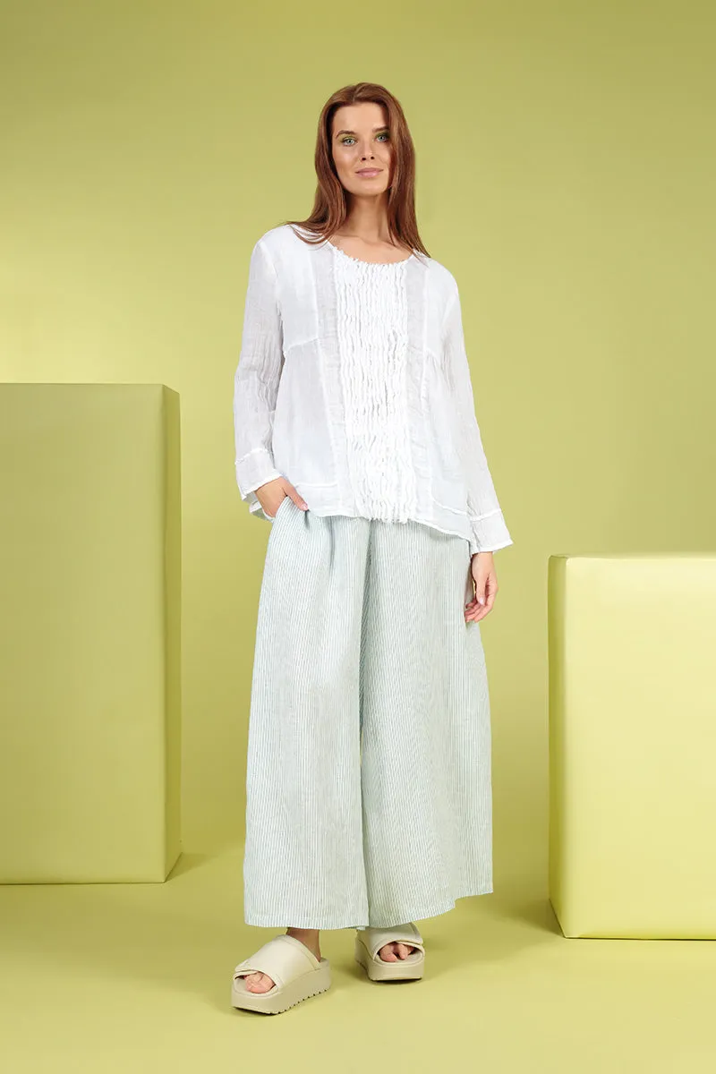Frill White Gauze Linen Blouse