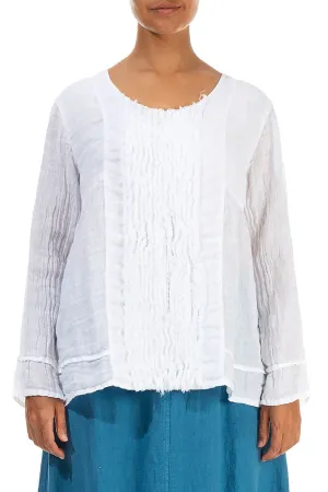 Frill White Gauze Linen Blouse