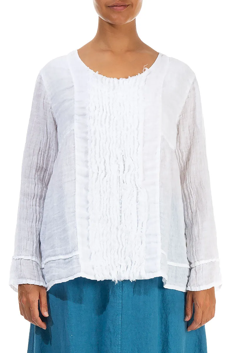 Frill White Gauze Linen Blouse