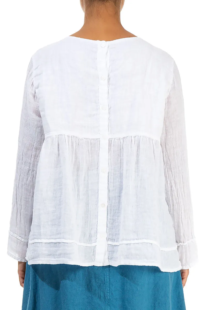 Frill White Gauze Linen Blouse