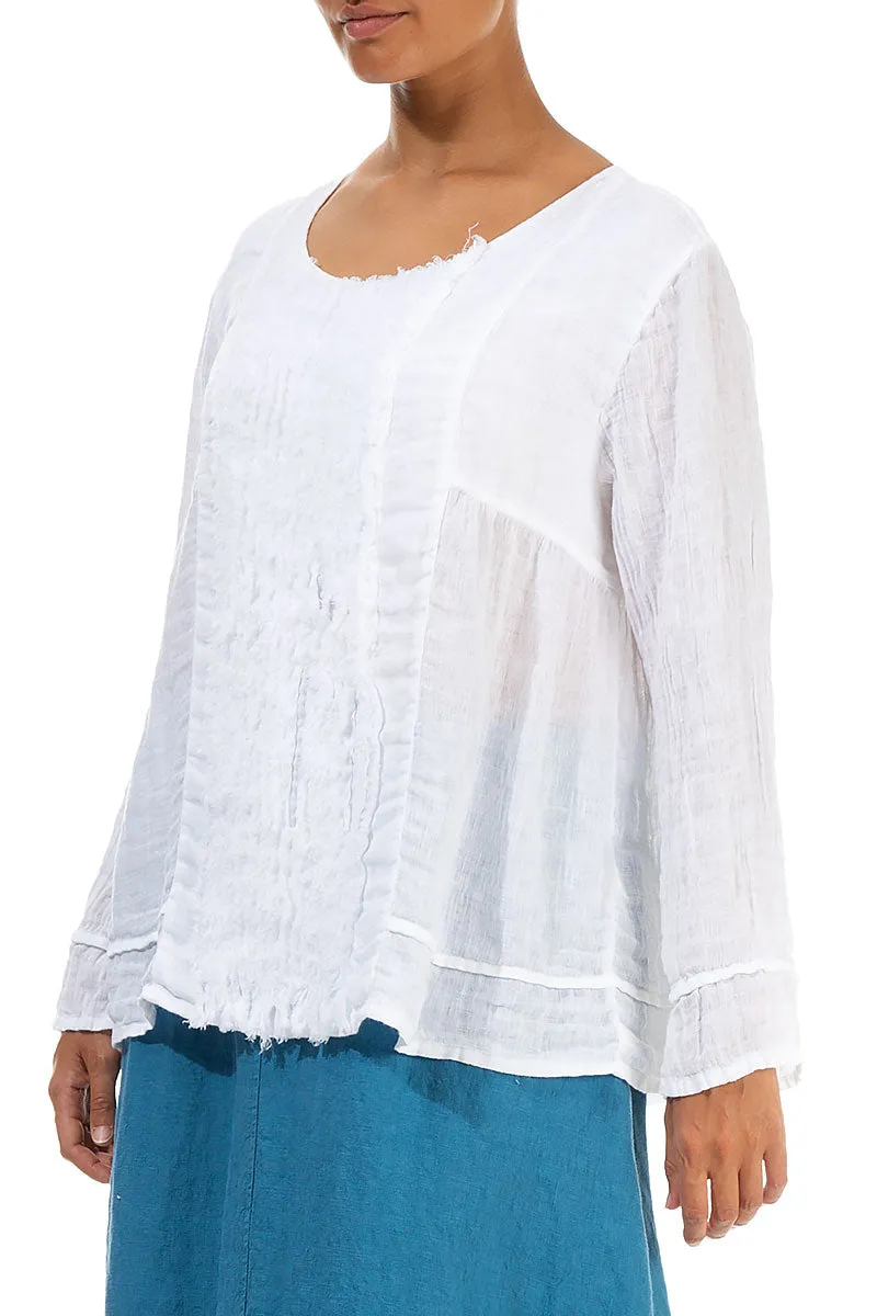 Frill White Gauze Linen Blouse