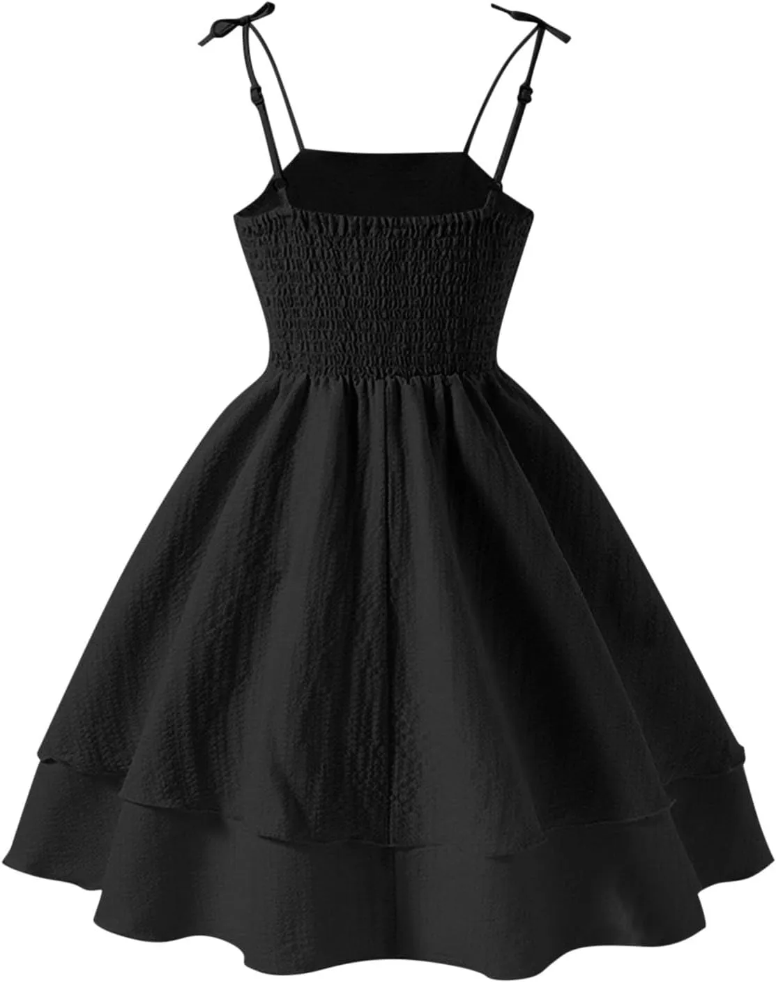 Girls Smocked Ruched A Line Swing Dress Layered Tie Shoulder Flowy Cami Dress Summer Beach Sleeveless Boho Sundress