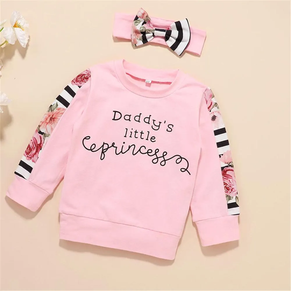 Girls Striped Floral Printed Long Sleeve Top & Trousers Wholesale Girl Clothing