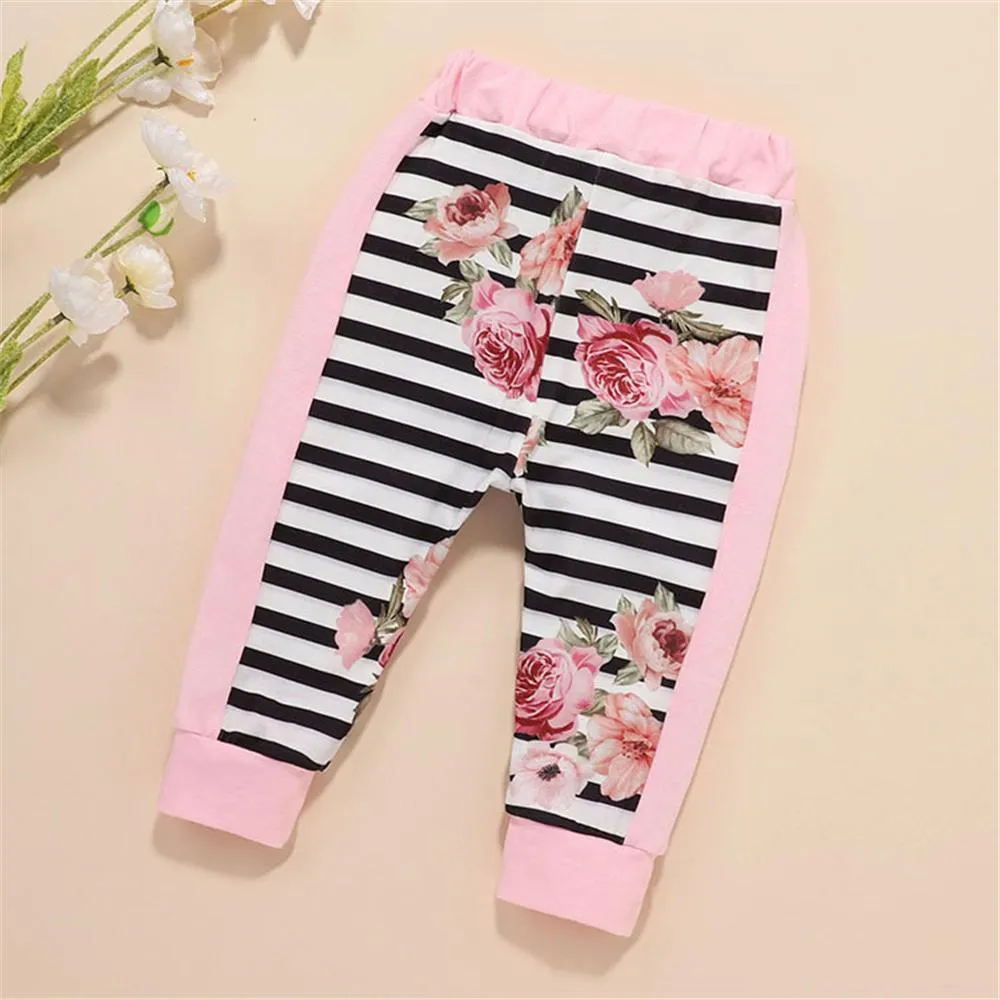 Girls Striped Floral Printed Long Sleeve Top & Trousers Wholesale Girl Clothing