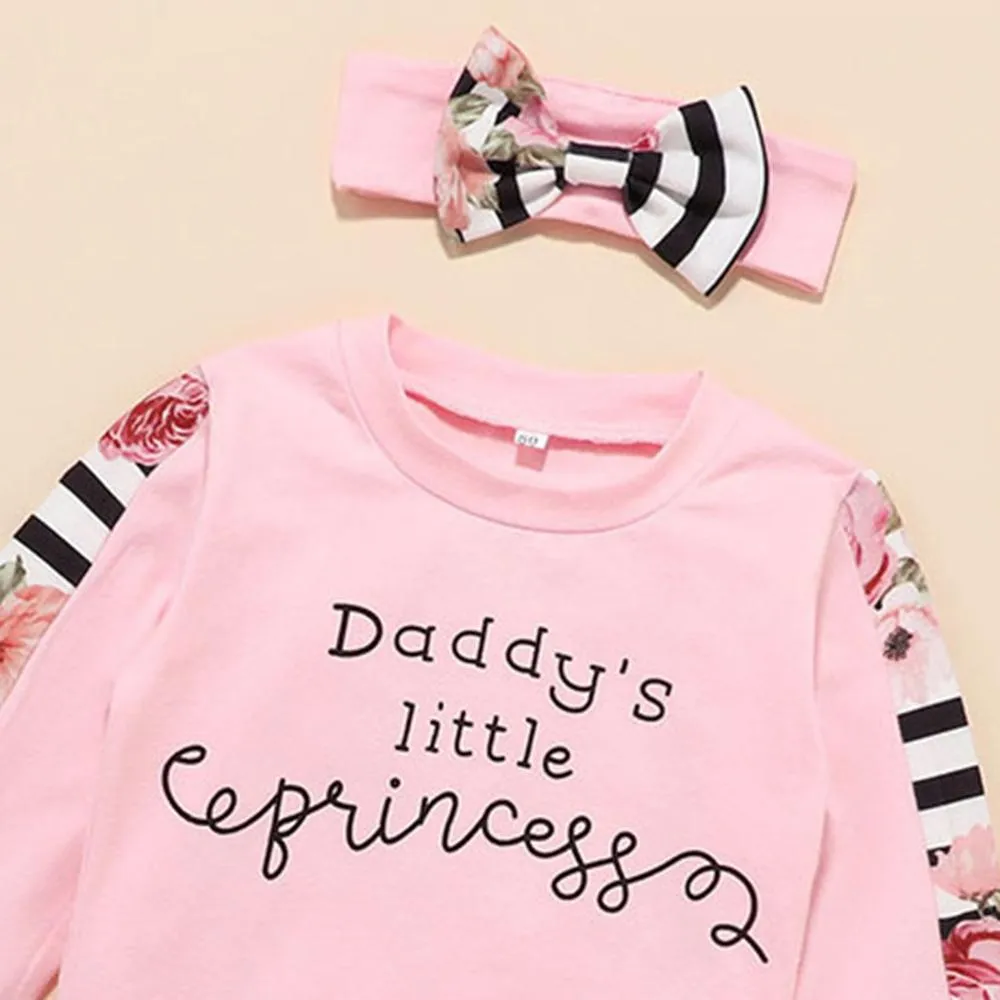 Girls Striped Floral Printed Long Sleeve Top & Trousers Wholesale Girl Clothing