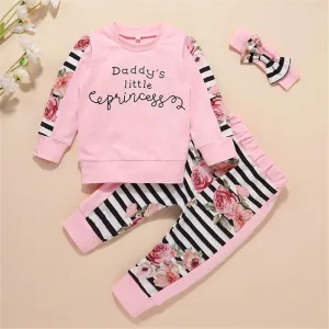 Girls Striped Floral Printed Long Sleeve Top & Trousers Wholesale Girl Clothing