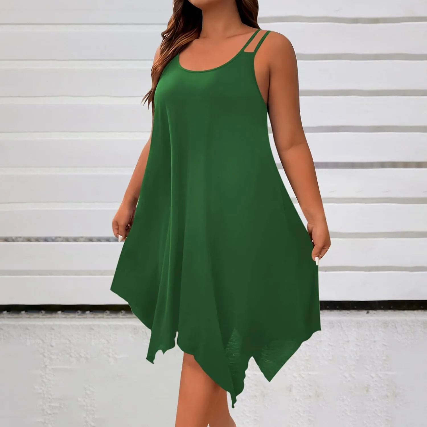 hlysgo Women's Boho Flowy Sleeveless Midi Dress Plus Size Summer Casual Dress Beach Vacation Swing Sundresses