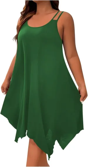 hlysgo Women's Boho Flowy Sleeveless Midi Dress Plus Size Summer Casual Dress Beach Vacation Swing Sundresses