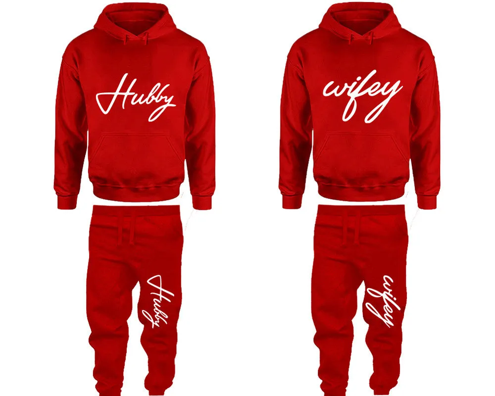 Hubby & Wifey Couple Matching Pullover Hoodies and Jogger Pants Set – Unisex Mix & Match | 4 Pieces Sold Separately for Personalized Style