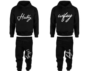 Hubby & Wifey Couple Matching Pullover Hoodies and Jogger Pants Set – Unisex Mix & Match | 4 Pieces Sold Separately for Personalized Style