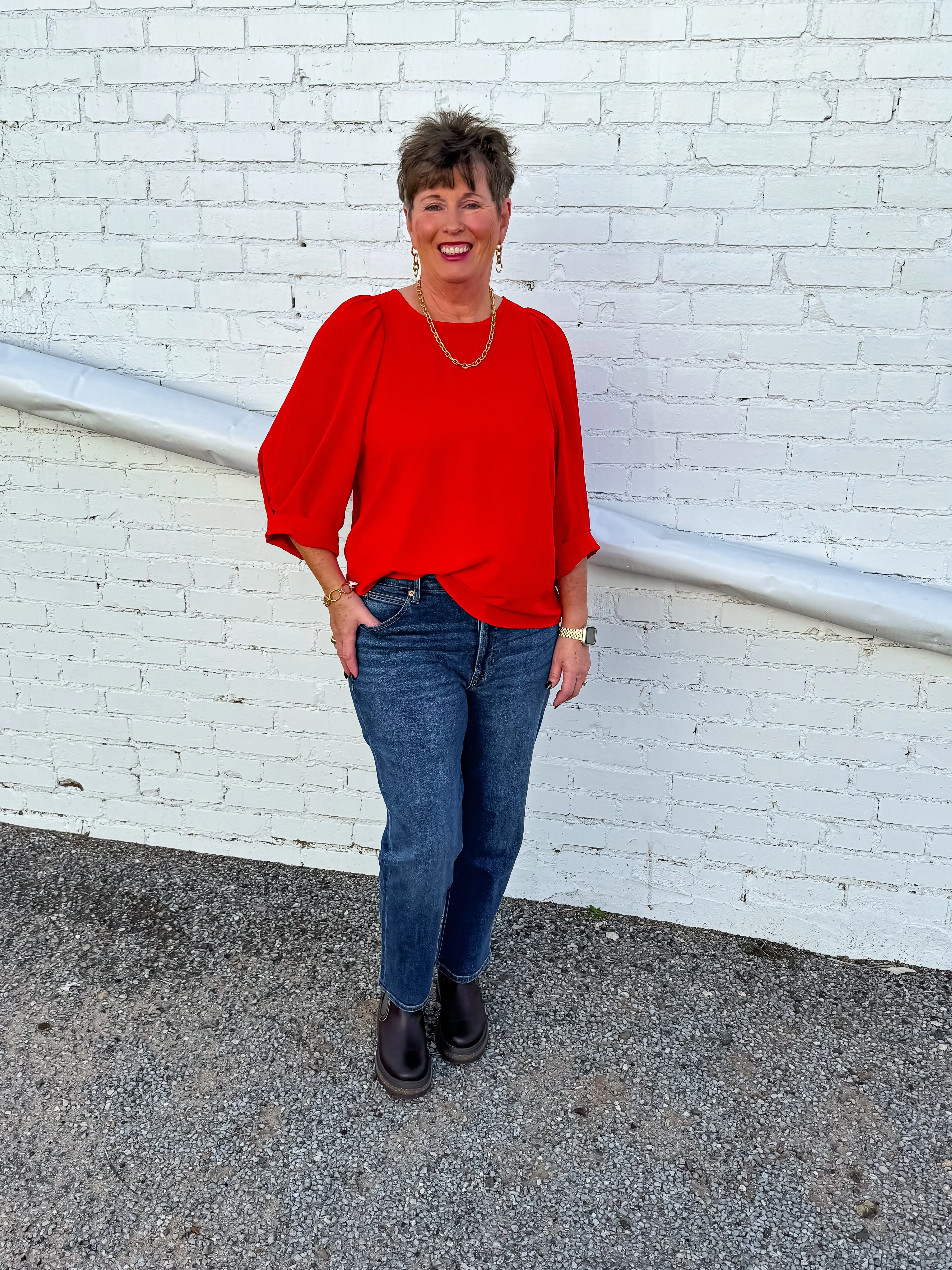 Ivy Jane: 3/4 Sleeve Basic Top in Red