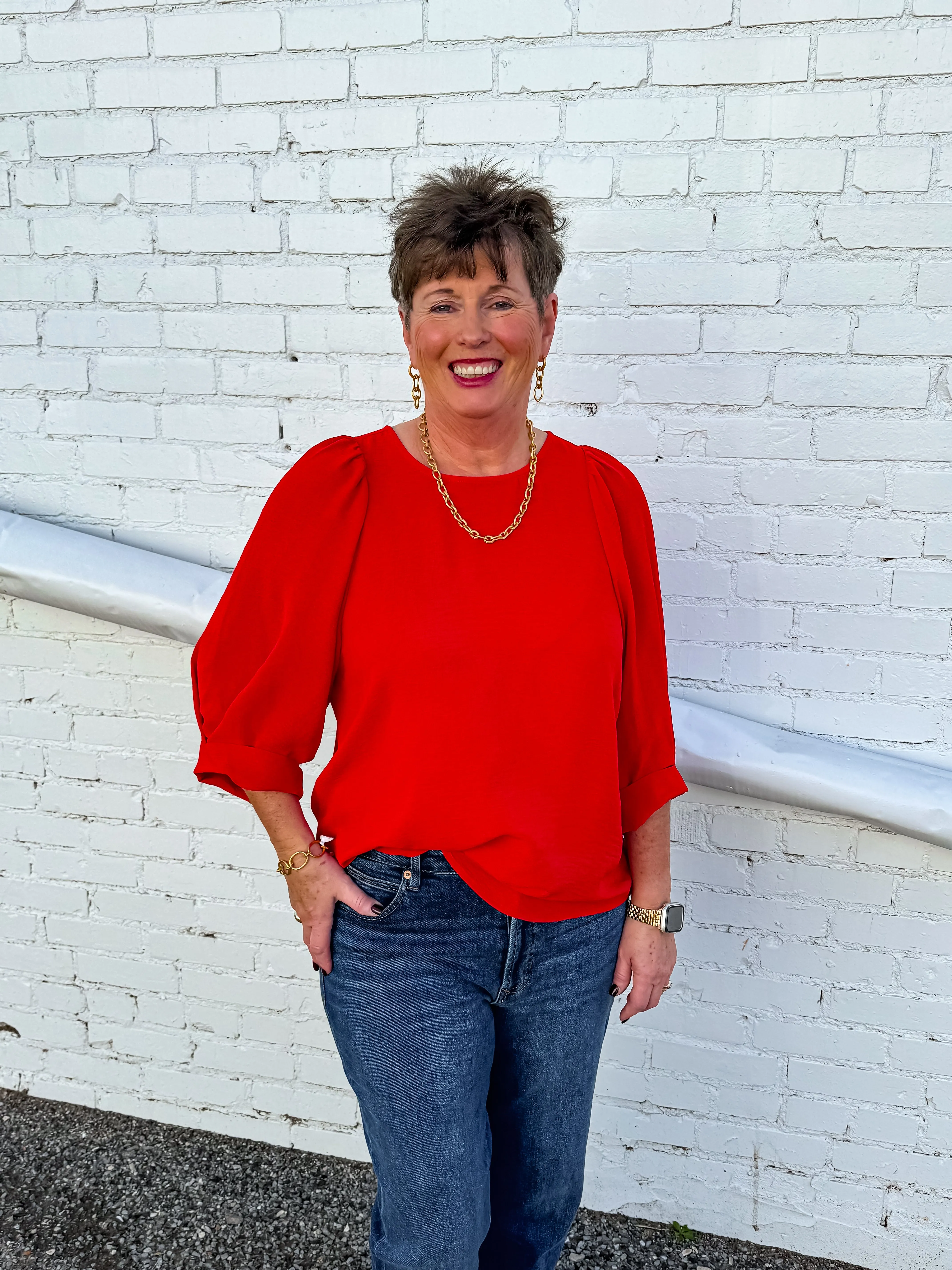 Ivy Jane: 3/4 Sleeve Basic Top in Red