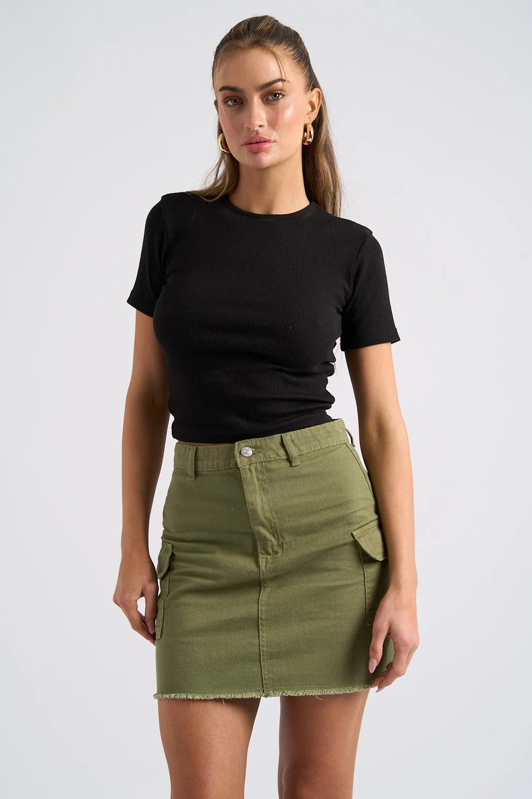 Khaki Cara Cargo Mini Skirt