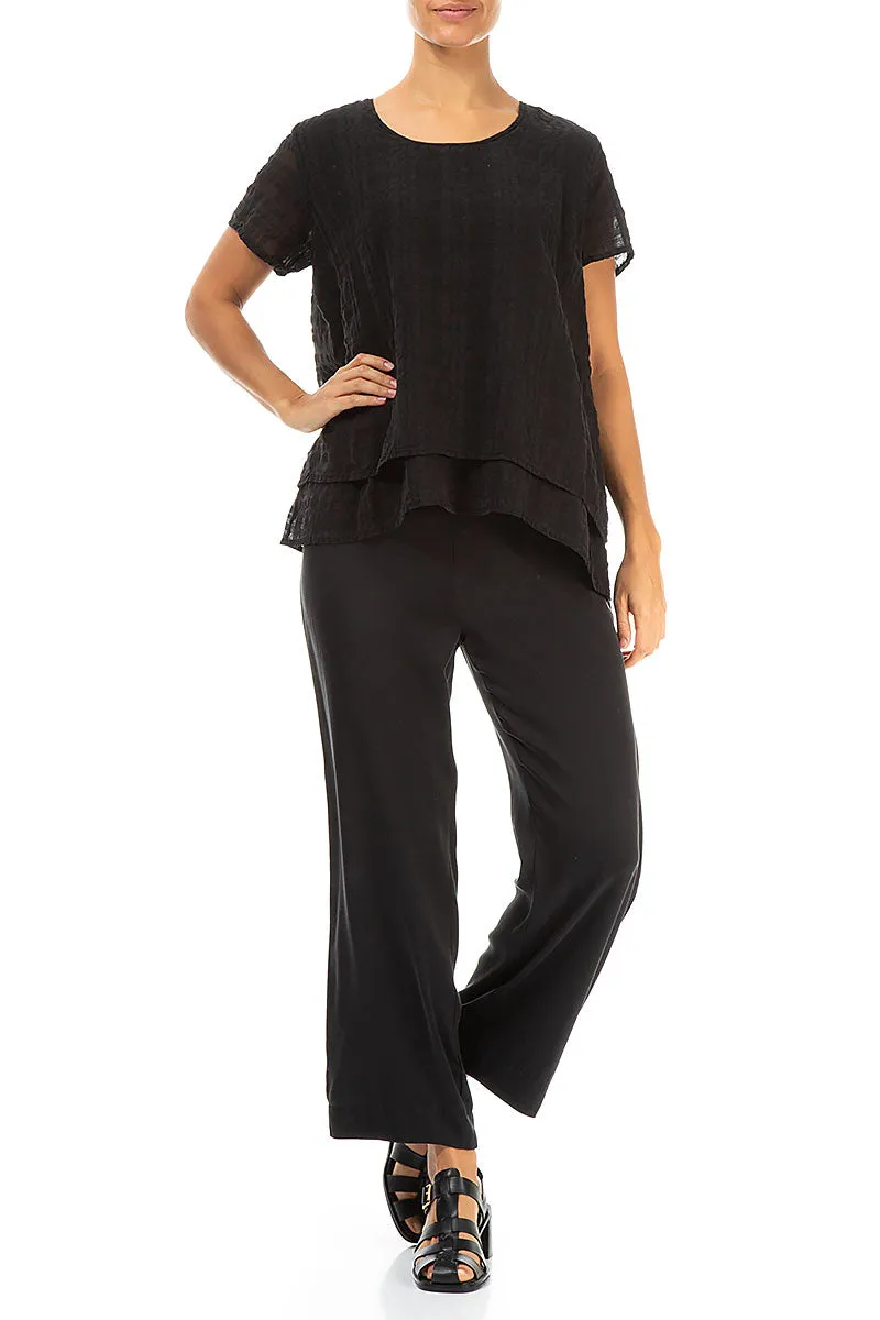 Layered Black Checkered Silk Cotton Blouse
