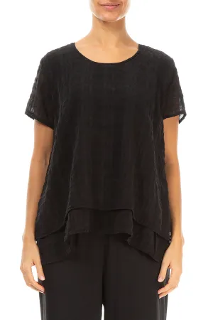 Layered Black Checkered Silk Cotton Blouse