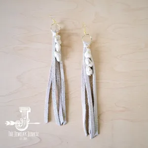 Leather Fringe Earrings with Turquoise Chunks Metallic 224r