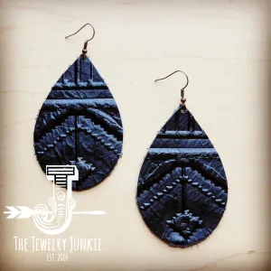 **Leather Teardrop Earring-Black Navajo 215w