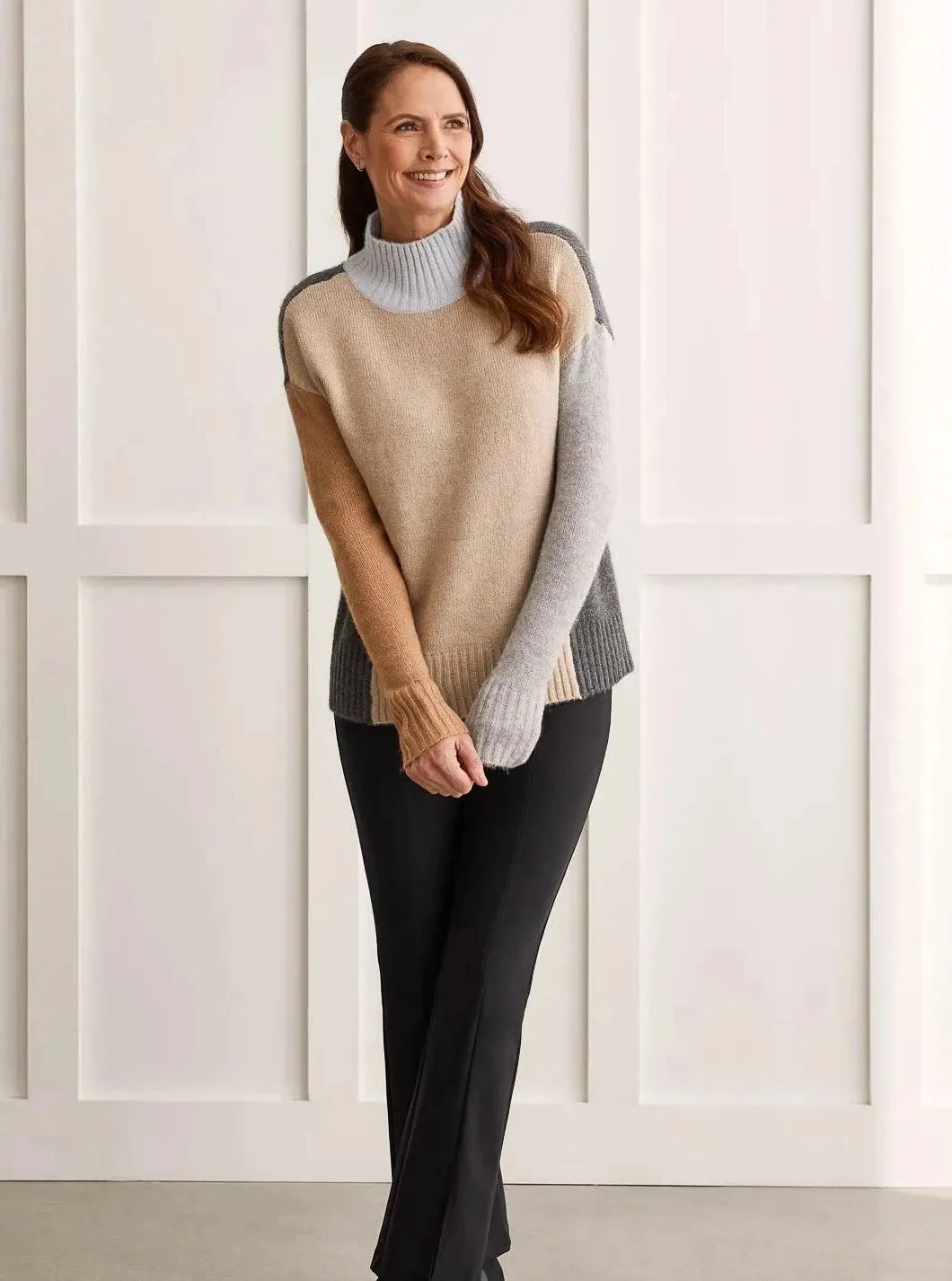 Long Sleeve Mock Neck Sweater [Charcoal-1609O]
