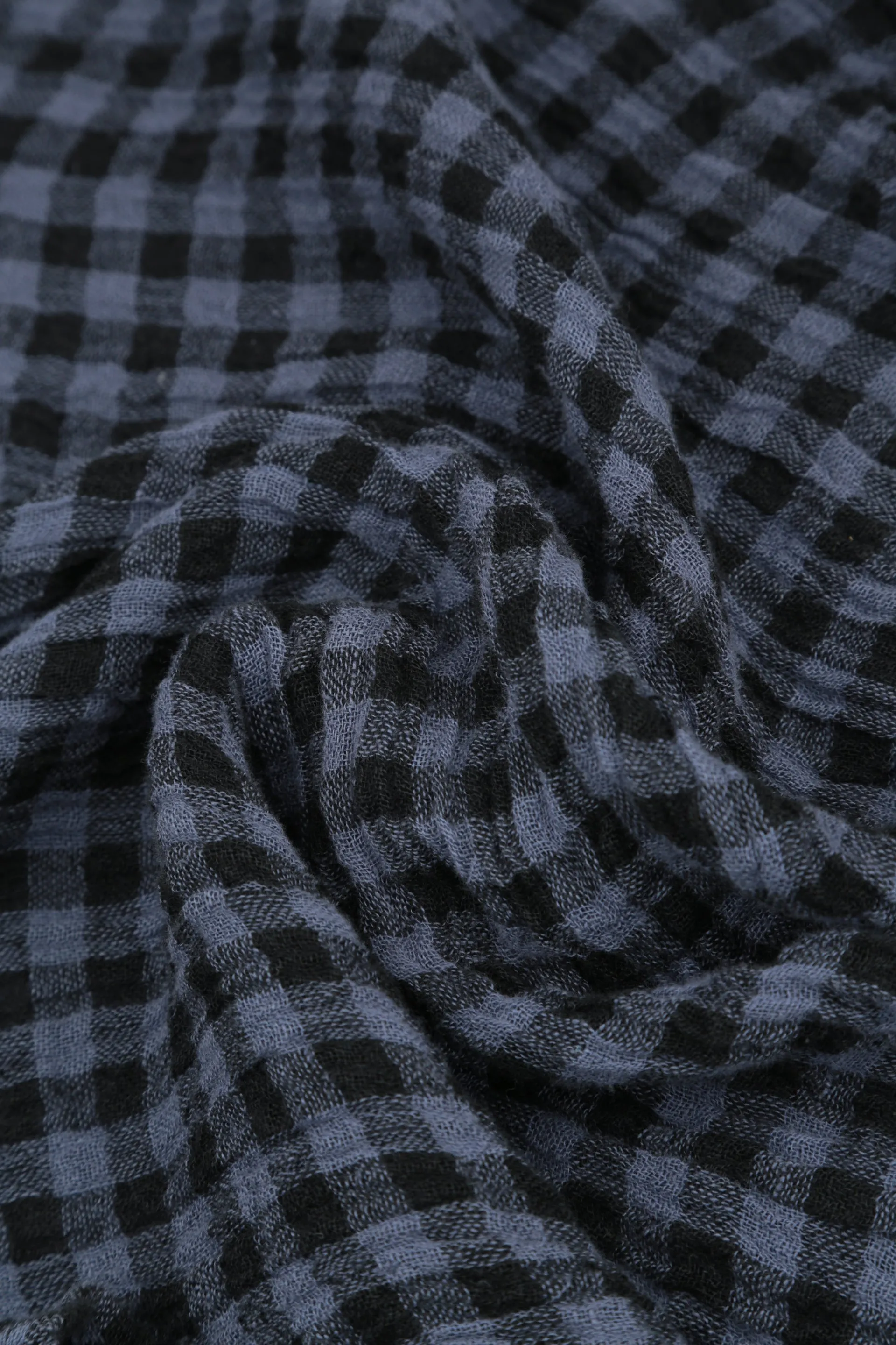 Loose Blue Nova Check Gauze Linen Blouse