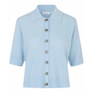 Masai Liva Short Sleeve Button Through Cardigan In Blue Fog